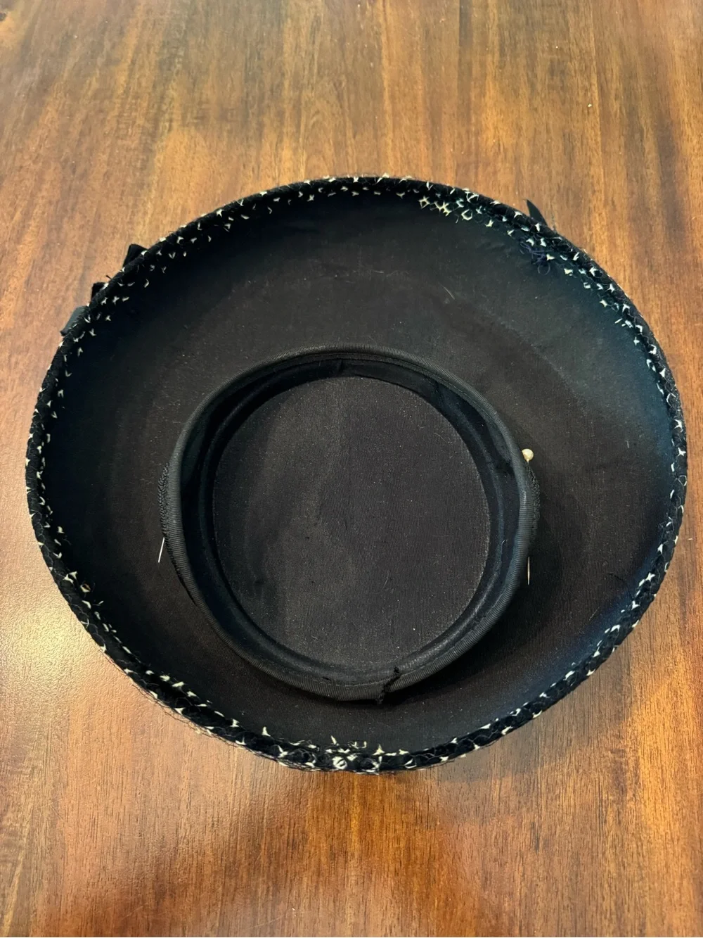 Vintage 1950s Black Linen Tweed Saucer Plateau Hat with Hatbox